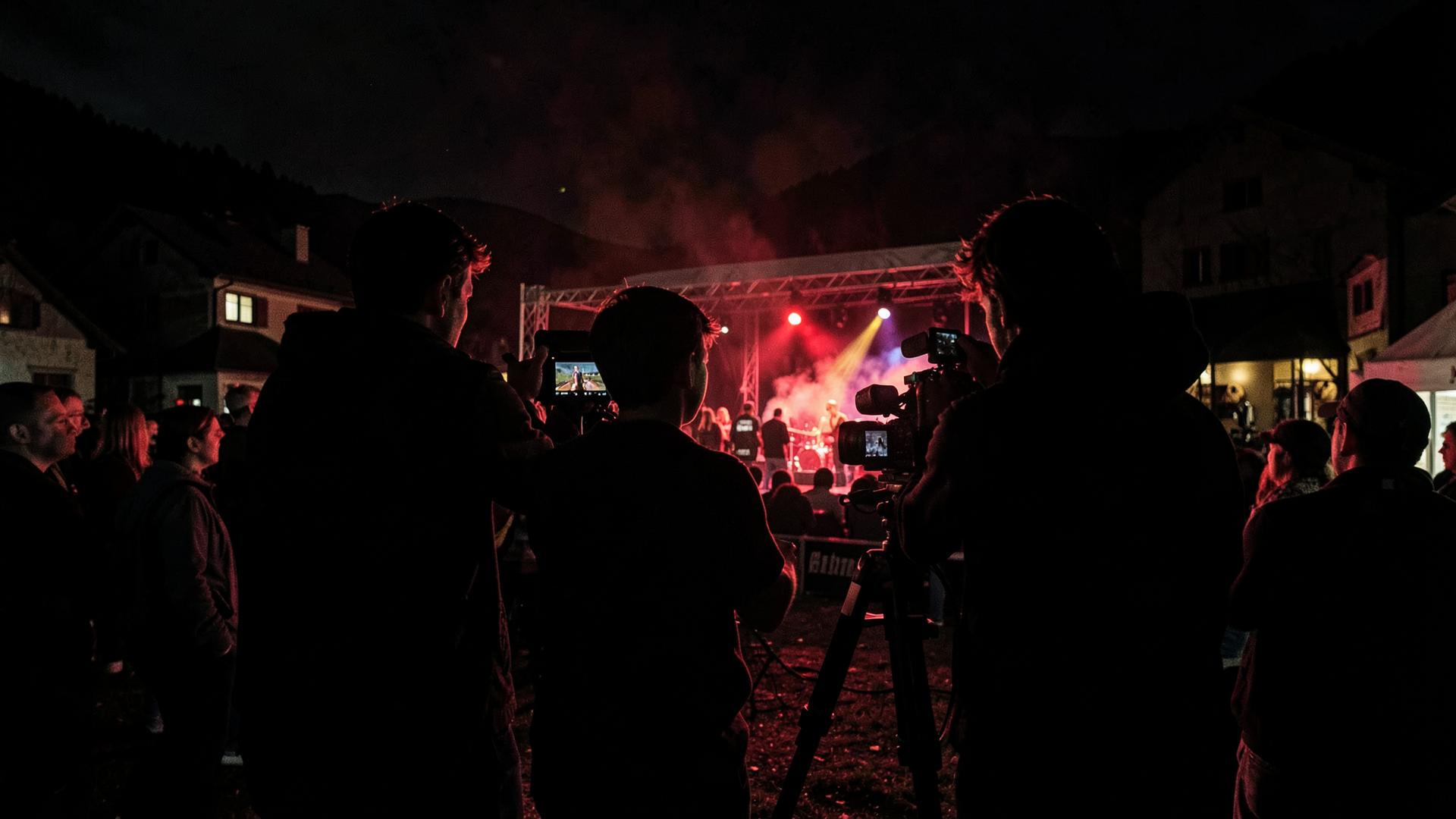 Équipe RecBulle en tournage lors d'un concert en plein air dans la région de Bulle